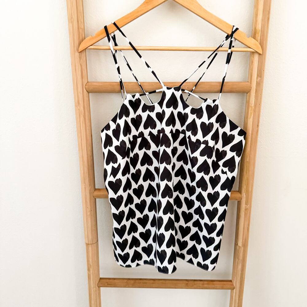 Animale Heart Print Strappy Camisole Tank Top Black White Size 42 (US Medium)